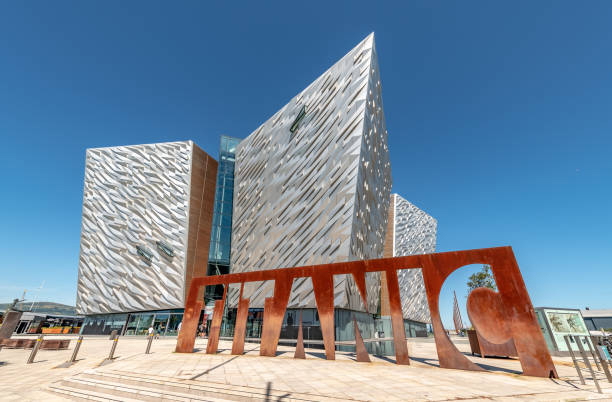 Belfast, UK. 12 August 2022: The Titanic Belfast Museum exterior by the River Lagan 